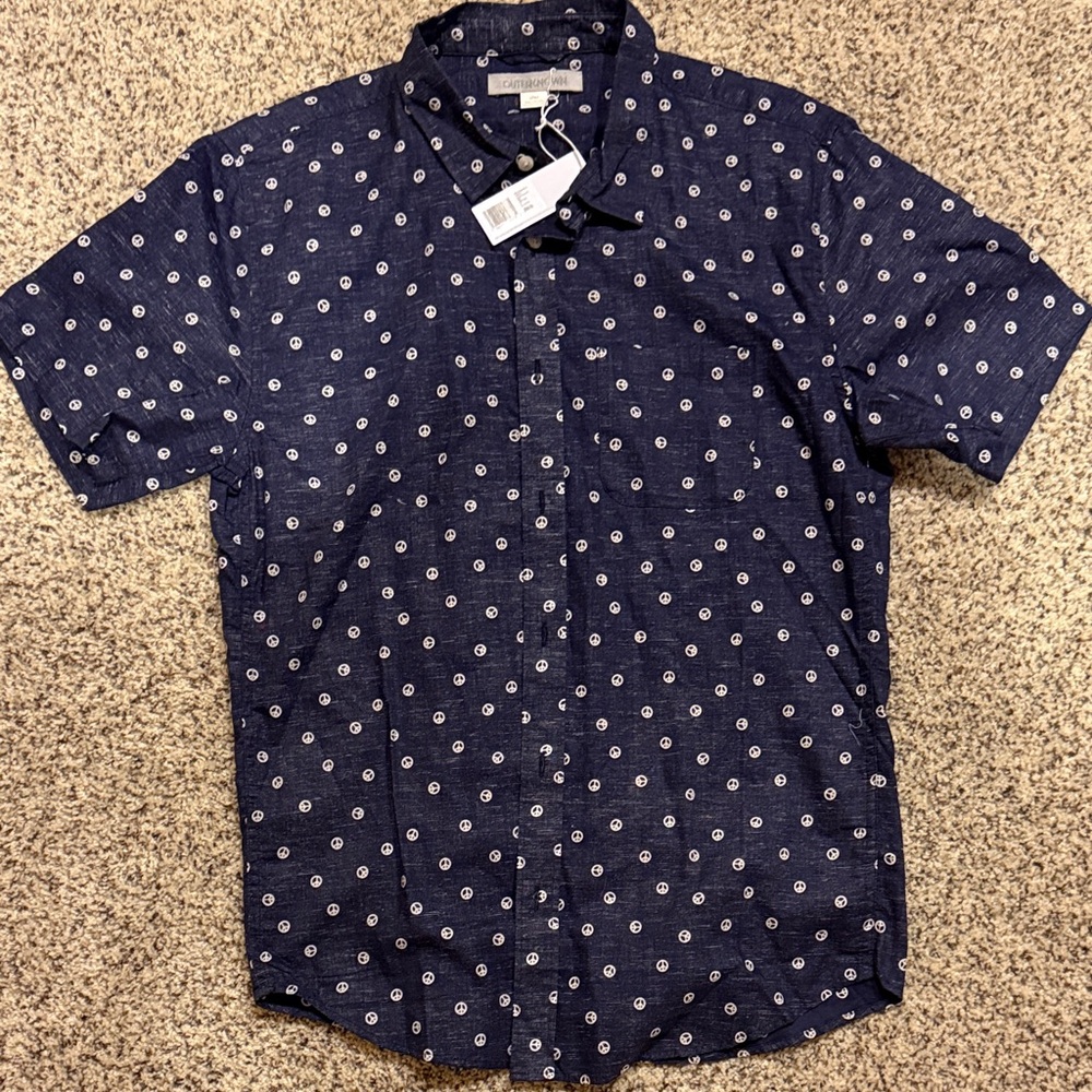 Outerknown Dark Blue Button Down Shirt with White Pattern